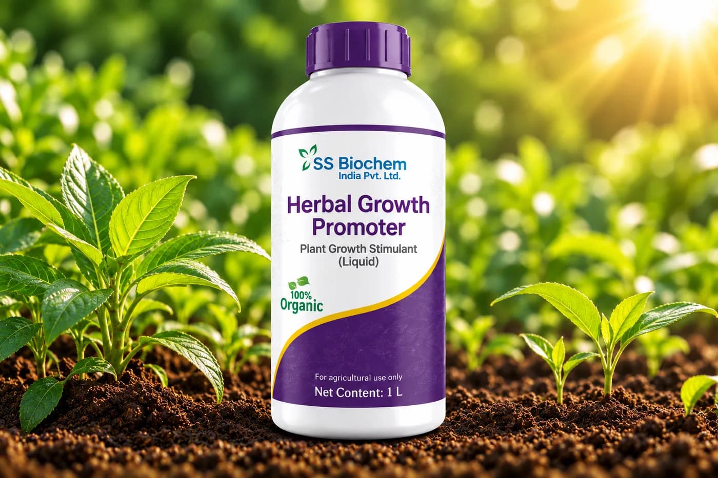 Herbal Growth Promoter supplied by SS Biochem, shown in the field