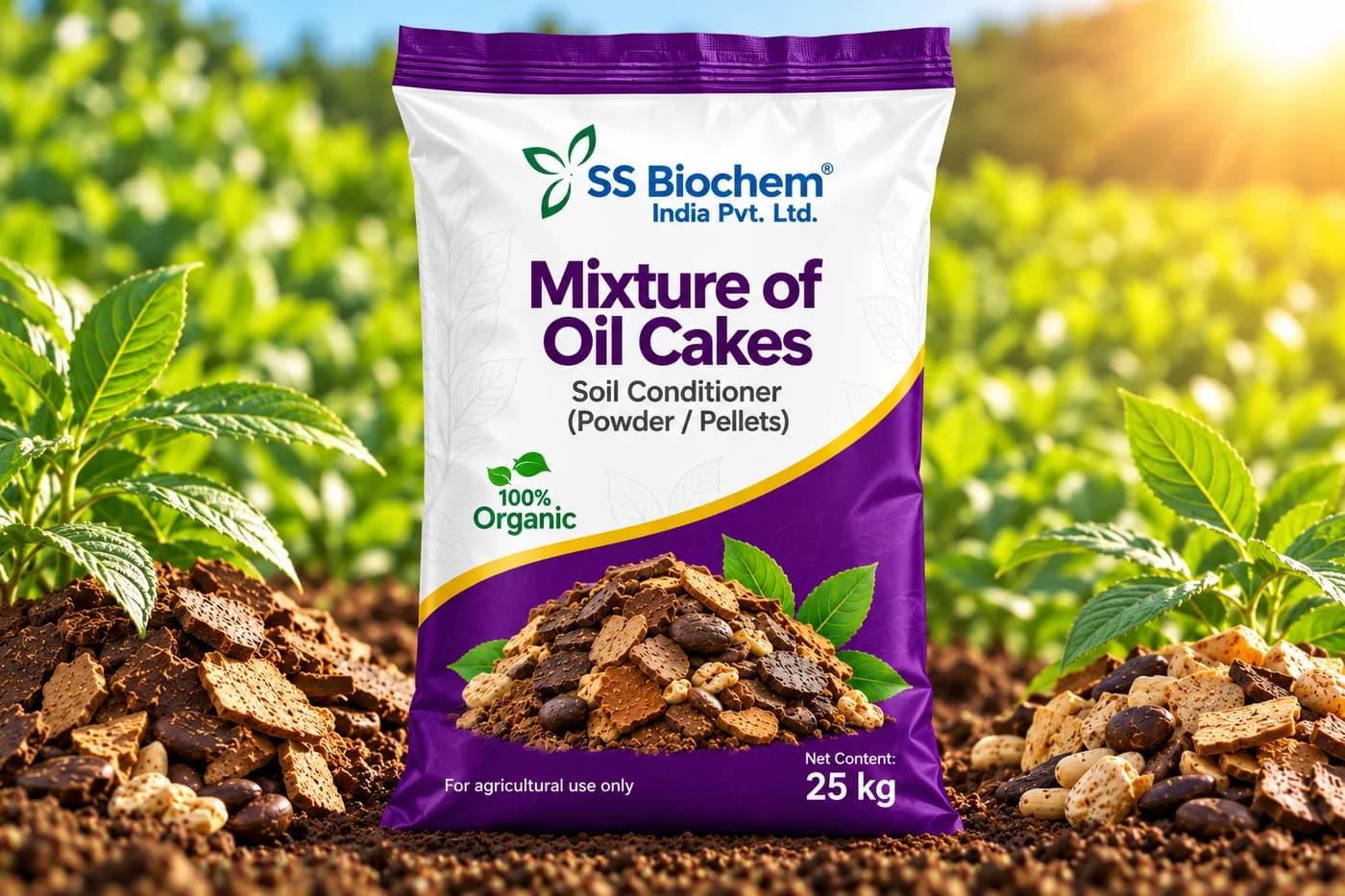 Mixture of Oil Cakes supplied by SS Biochem, shown in the field