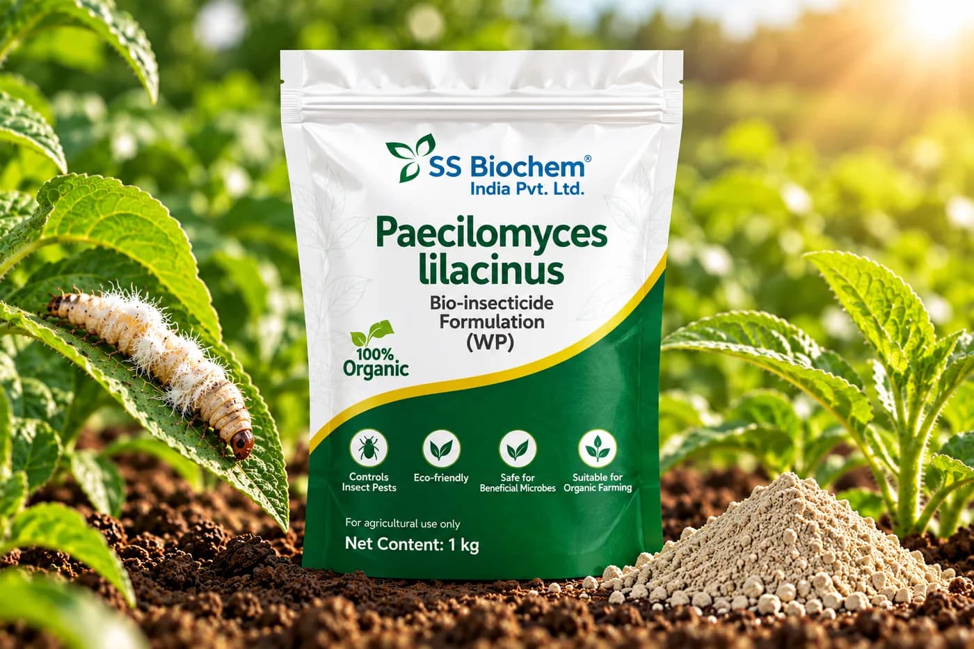 Paecilomyces lilacinus supplied by SS Biochem, shown in the field