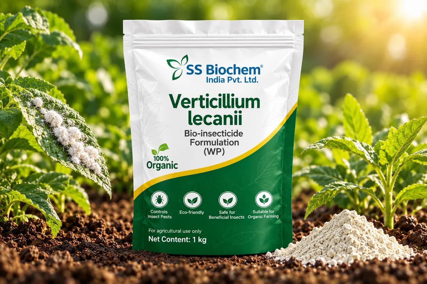 Verticillium lecanii supplied by SS Biochem, shown in the field