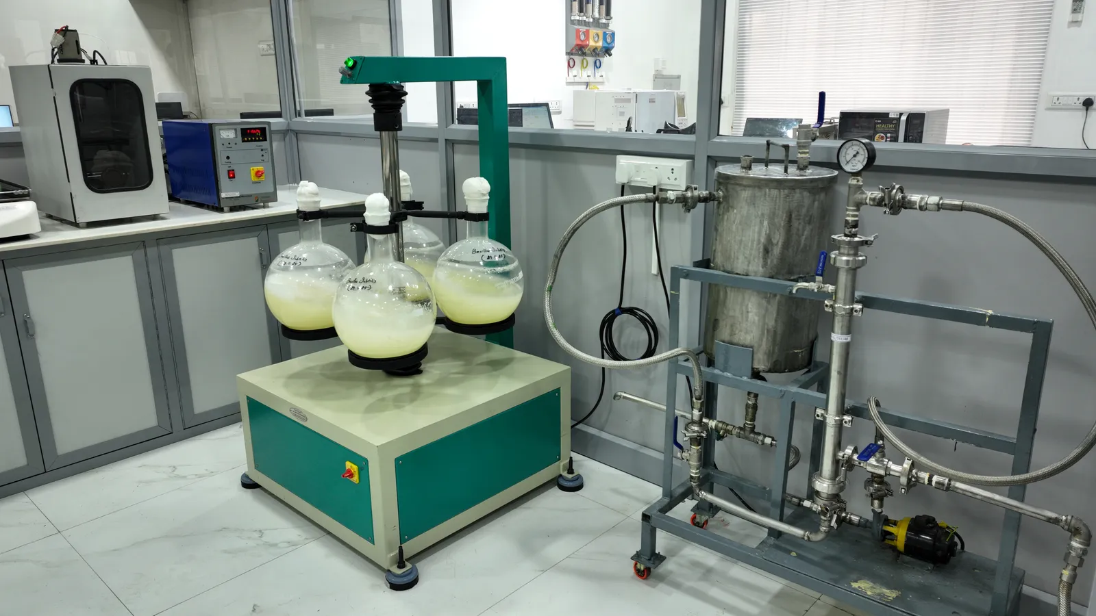 Pilot extraction glassware and a jacketed column in the R&D laboratory