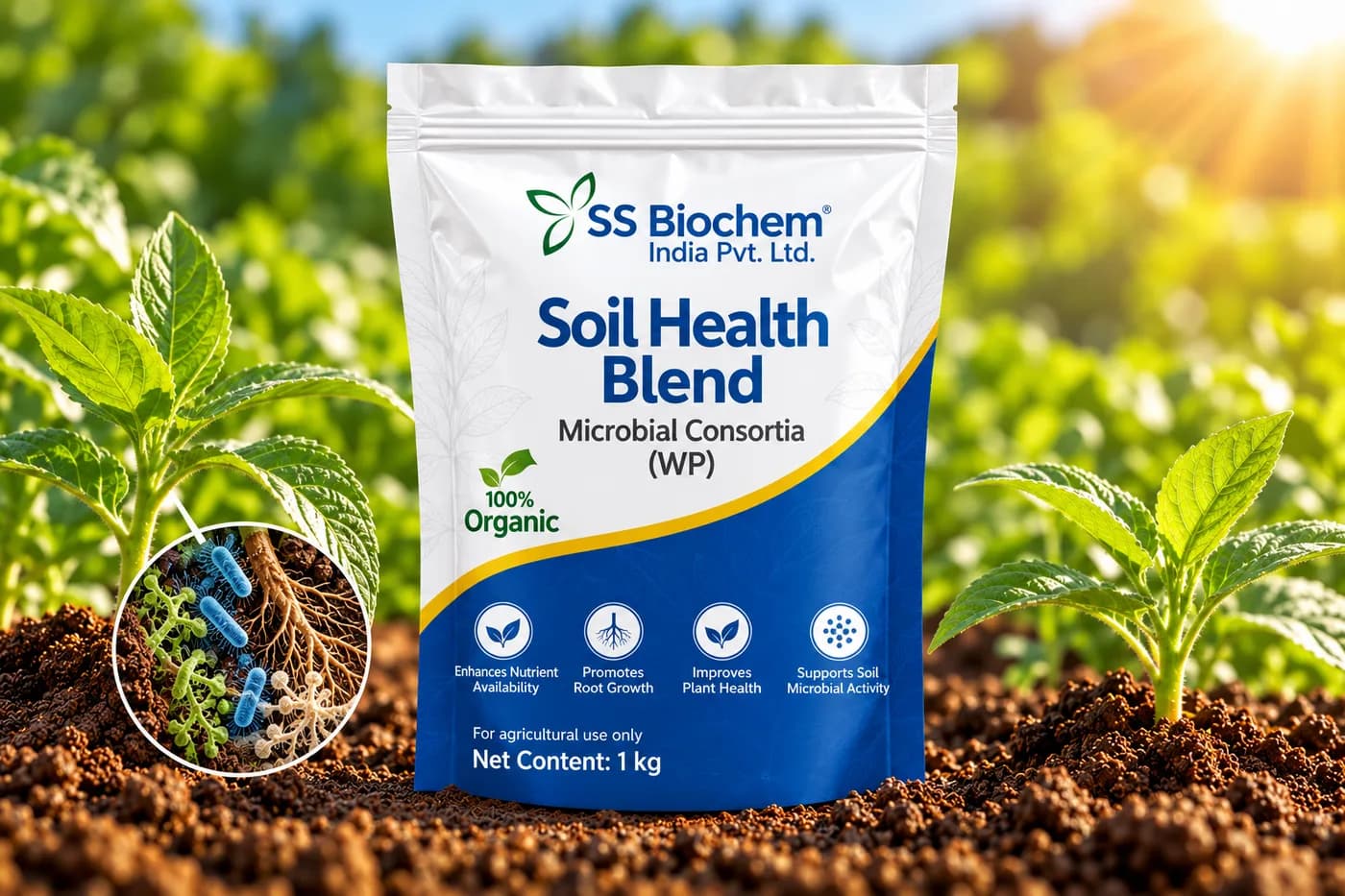 Soil Health Blend supplied by SS Biochem, shown in the field
